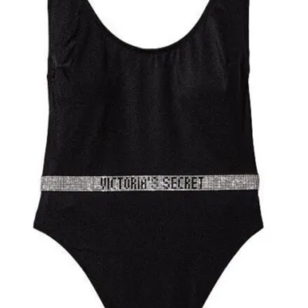 VICTORIA'S SECRET SWIM Rhinestone Shine Strap Plunge One-Piece Swimsuit L NEW